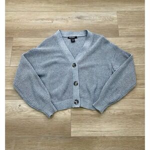 Love & Whimsy Los Angeles Gray Cropped V-Neck Cardigan Sweater Women's M